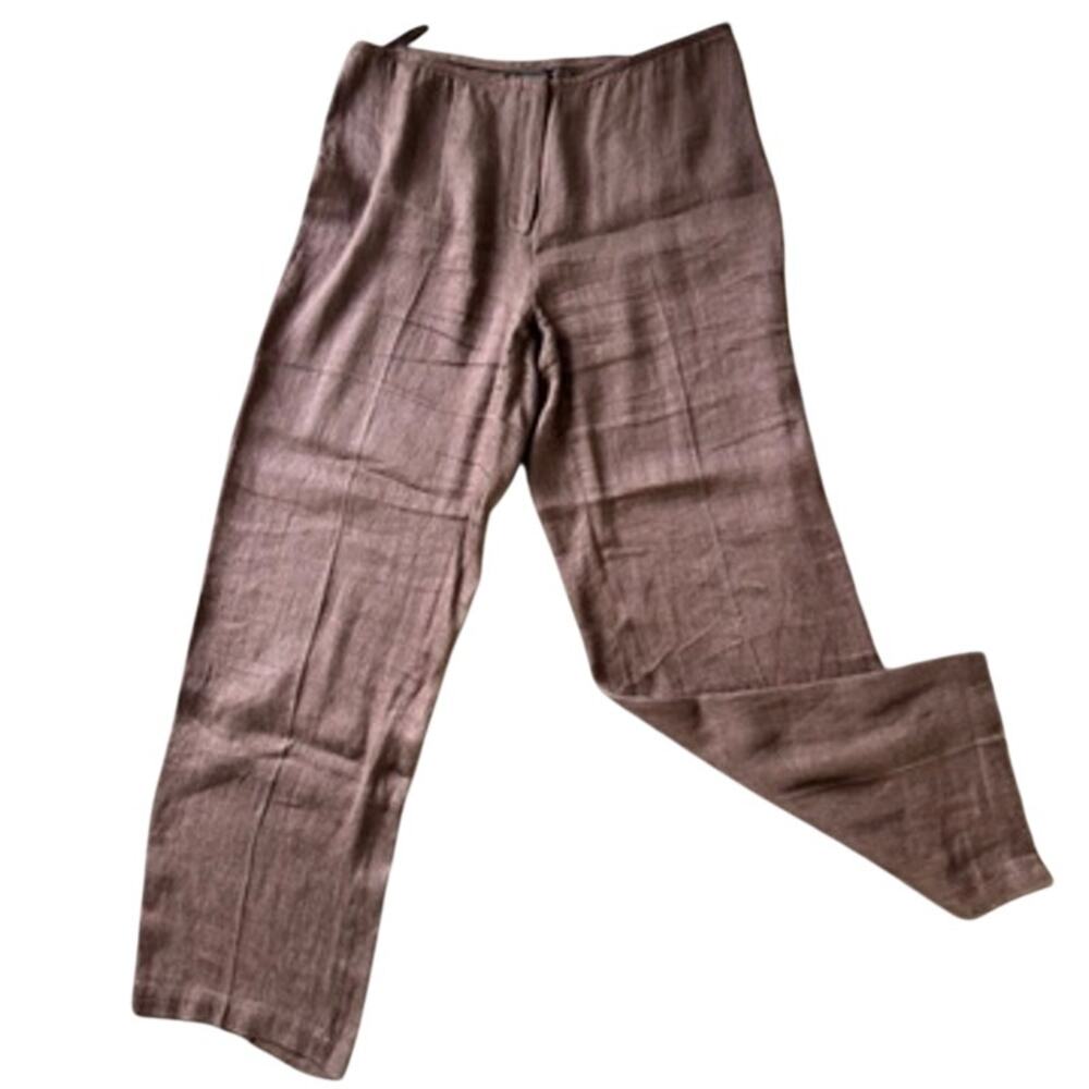 Eileen Fisher Linen Blend Wide Leg Pants Brown Sz M Minimalist